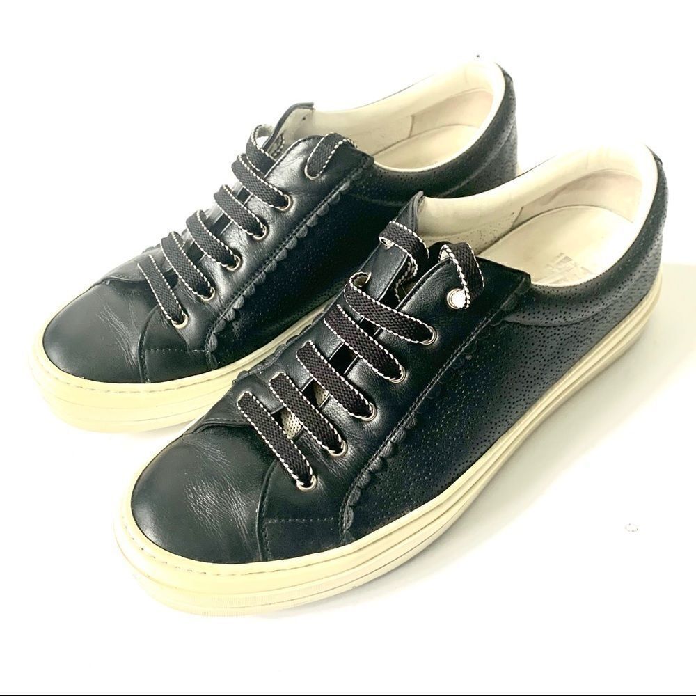 Salvatore Ferragamo Black Leather Perforated Shoes